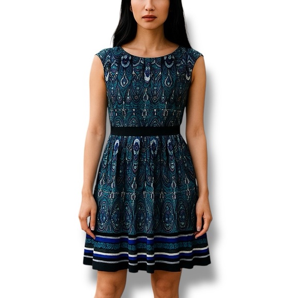 Haani Dresses & Skirts - Haani New York Petite Blue Multicolored Paisley Print Bohemian Fit & Flare Dress